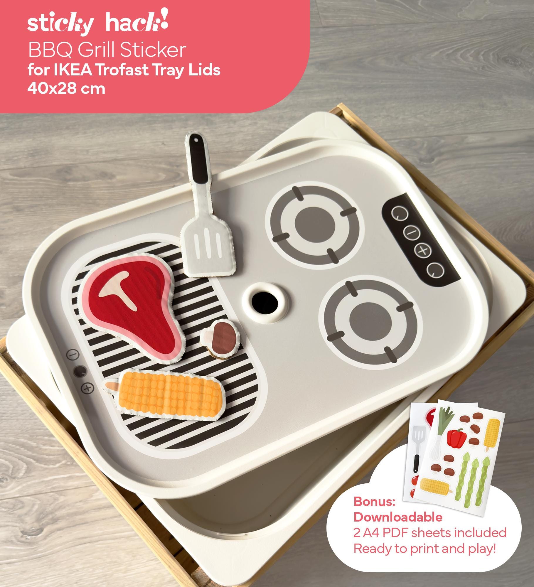 IKEA Trofast Lid Sticker | Play Kitchen Decal for Trofast Bin Lid | Toy BBQ Kitchen Hack | Peel & Stick Vinyl | Kids Playroom
