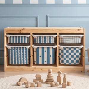 IKEA Trofast Stickers | Blue Vinyl Decals with Pin Stripes & Scalloped Designs