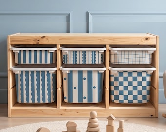 IKEA Trofast Stickers | Blue Vinyl Decals with Pin Stripes & Scalloped Designs