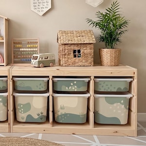 IKEA Trofast Box Stickers | Safari Complement Pack | Organic Green & Beige | 3S + 3M Short Side | Matching Drawer Decor Set