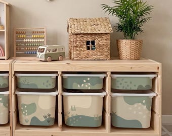 IKEA Trofast Box Stickers | Safari Complement Pack | Organic Green & Beige | 3S + 3M Short Side | Matching Drawer Decor Set