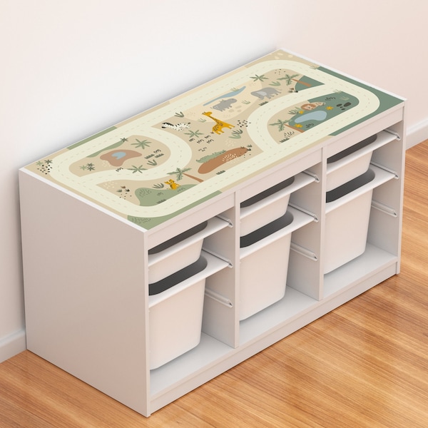 Autocollant thème Safari pour le stockage du système IKEA TROFAST - Décalcomanie vinyle pour salle de jeux - Table de jeu Jungle