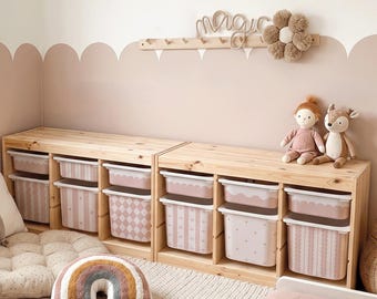 IKEA Trofast Doos Stickers | Oudroze Vinyl Stickers | Streepjes & Gegolfde Rand | Boho Babykamer | Gemakkelijk te verwijderen Lade Decoratie | IKEA Hack