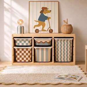 IKEA Trofast Vinyl Stickers, Terracotta And Slate Blue Patterns For S-M-L Bins