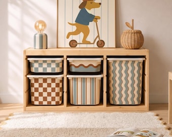 IKEA Trofast Vinyl Stickers, Terracotta And Slate Blue Patterns For S-M-L Bins