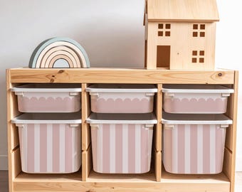IKEA Trofast Box Stickers | Dusty Pink Vinyl Decals | Pin Stripes & Scalloped | Boho Nursery | Easy Peel Drawer Decor | IKEA Hack
