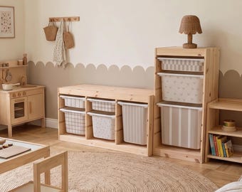 Trofast Stickers Beige & Walnut - Montessori Toy Storage Decals - 12 Patterns Nursery Decor - Short or Long Side