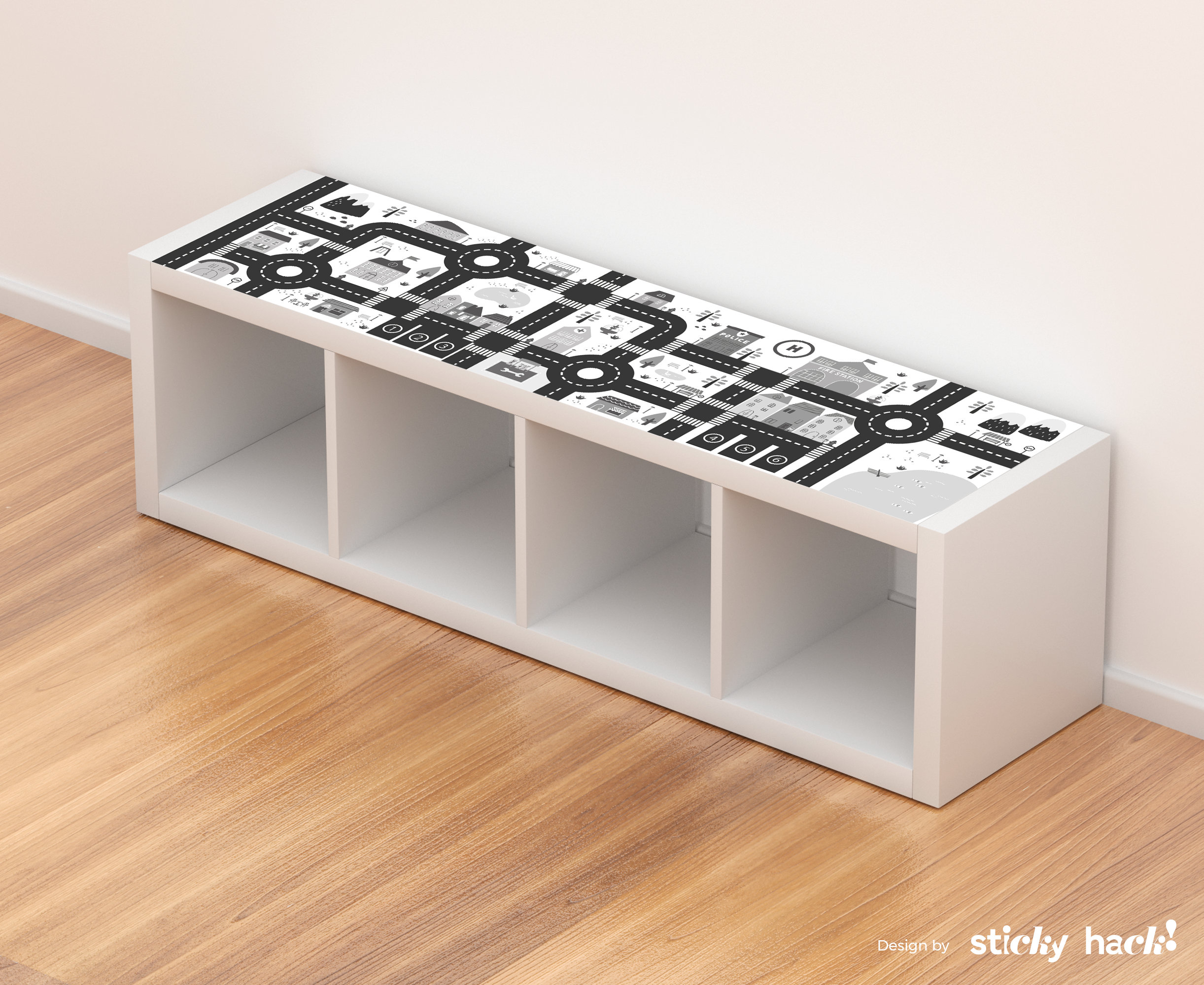 Road Sticker for Ikea KALLAX City Adventure - Furniture decal for Playroom - Room decor