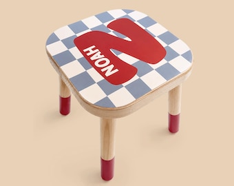 Flisat Chair Stickers Chessboard, Custom Red Name Decal with 4 Leg Wraps, Checkered Kids Furniture Vinyl, Circus Playroom Decor, IKEA Hack
