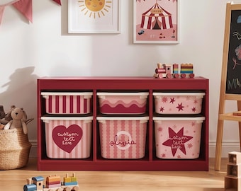 IKEA Trofast Stickers in Cherry Red & Pale Pink, Custom Name Decals for Storage
