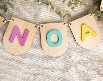 Personalized Name Banner - Wood and Acrylic Nursery Sign - Custom Wall Decor - Babyshower Gift
