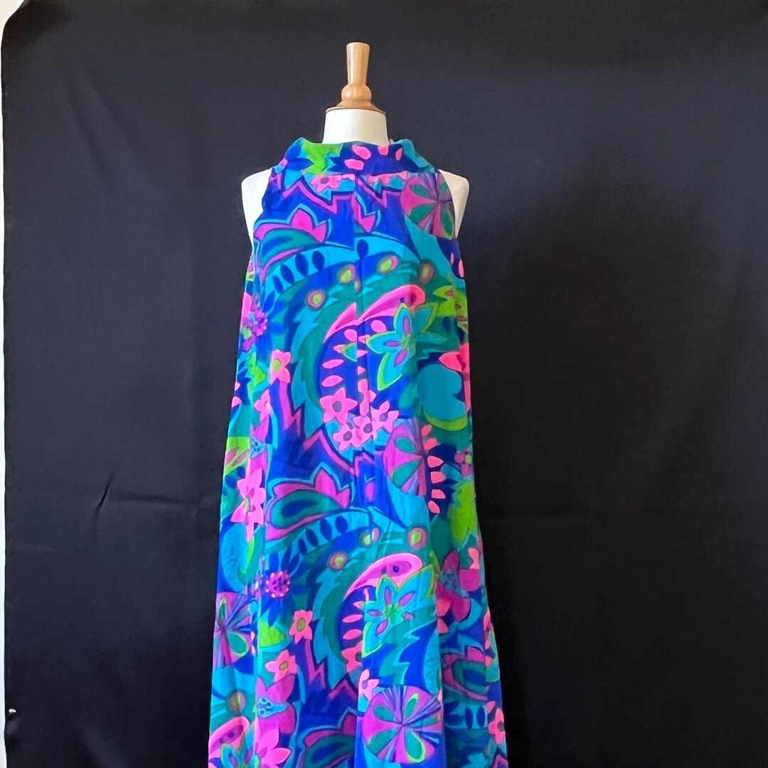 1960s Day Glo Hawaiian Psychedelic Floral Halter Maxi Dress - Etsy