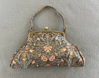 Vintage 1920s small floral brocade purse with matching handle