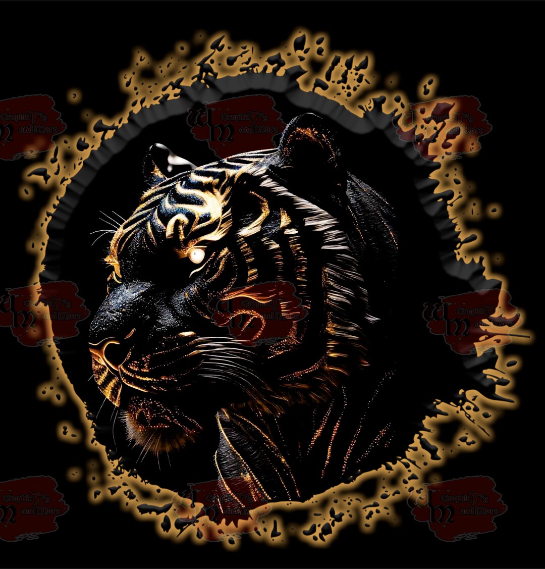 Black Tiger PNG Design, Tiger Transfer Black and Gold Tiger Transfer