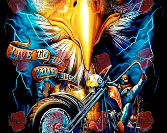 Live to Ride Biker transparent PNG black knock out  design for black shirt  ,  motorcycle transfer, dtf transfer, biker designs