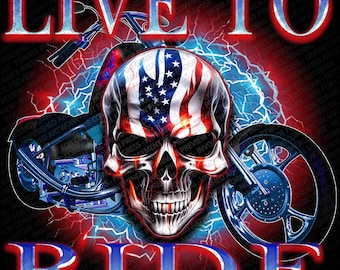 Live to Ride SKULL, Biker design,  transparent PNG design   ,  motorcycle transfer, dtf transfer, biker designs, sublimation