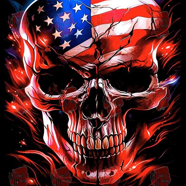 American flag Skull, Halftone design for black shirt, Biker design, Skull Design, PNG Transparent file