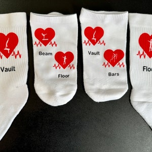 vault, bars, beam, floor heartbeat gymnast socks