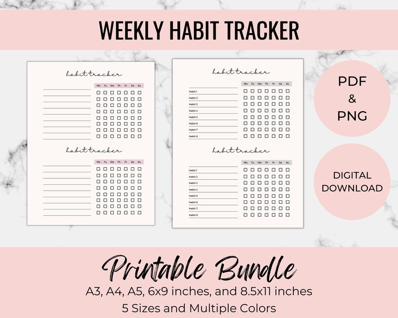 Weekly Habit Tracker Printable, 7 Day Challenge, PDF PNG, Digital ...