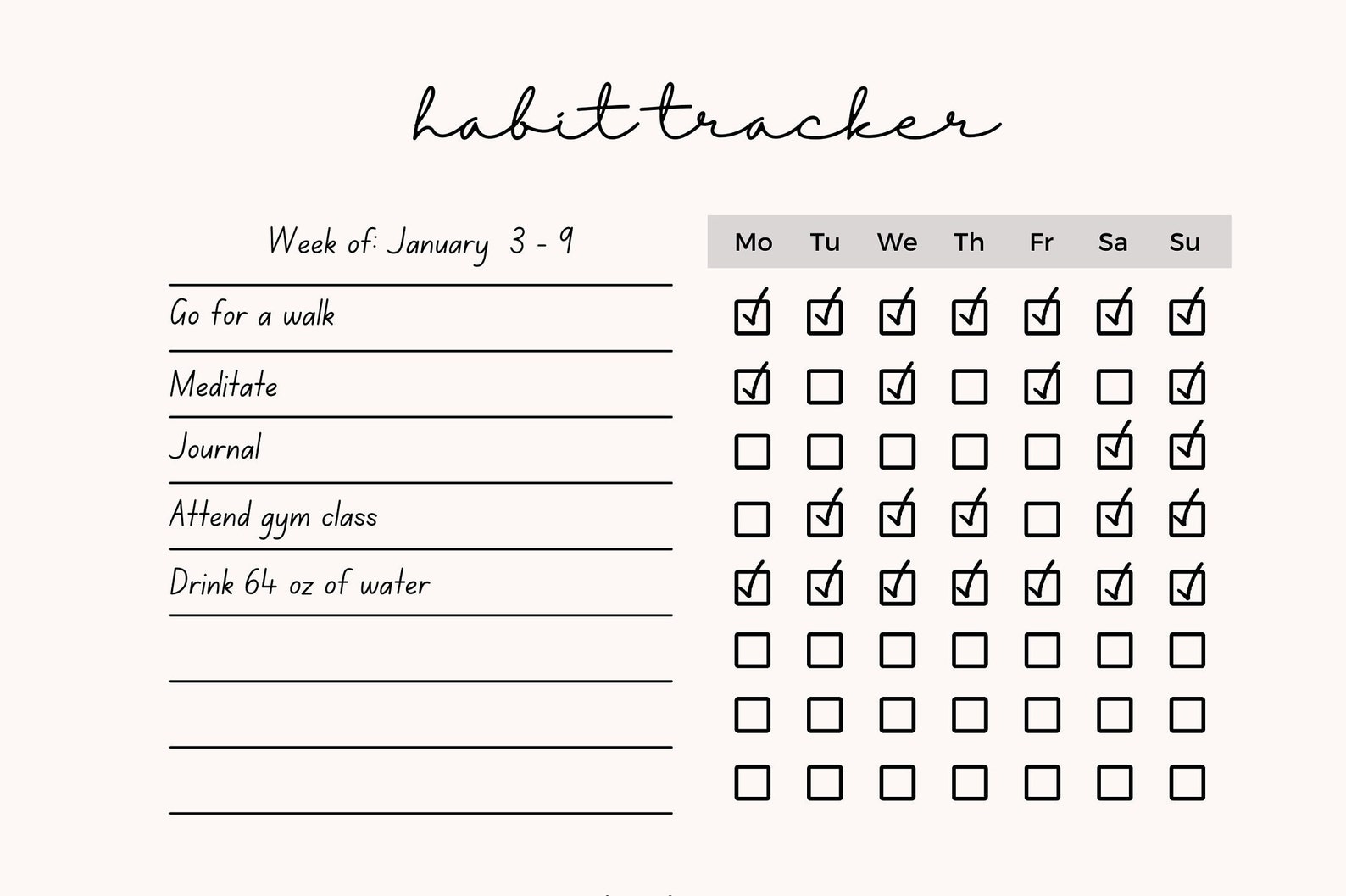 Weekly Habit Tracker Printable, 7 Day Challenge, PDF PNG, Digital ...