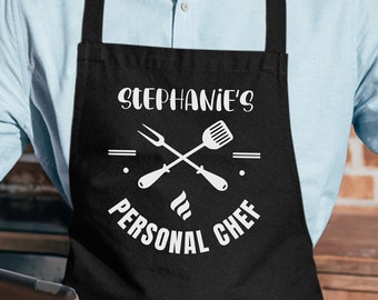 Personalized Chef Apron Custom Name BBQ Gift for Husband Barbecue Boyfriend Birthday Present Dad Funny Personalized Apron Christmas Wedding
