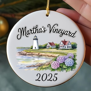 Martha&#39;s Vineyard Ornament, Personalized Ornament, Vacation Ornament, Lighthouse Ornament, Coastal Home Decor, Wedding, Trip Ornament