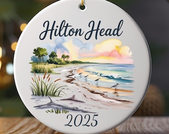 Hilton Head Ornament, Watercolor Beach, Coastal Ornament, Personalized Ornament, Vacation Ornament, Destination Ornament