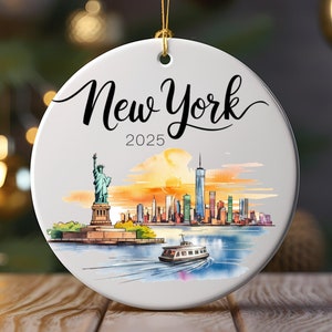 New York Ornament 2025 Wakacje Miesiąc miodowy Ślub Panorama miasta Statua Wolności Pamiątkowy wystrój Prezent świąteczny dla podróżników Choinka