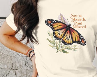 Sparen Sie das Monarchfalter-Shirt, Pflanzenmilchkräuter-T-Shirt, Erhaltungs-Sweatshirt, Umwelt-Hoodie, Naturgeschenk, umweltfreundliches Hemd