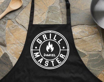 Personalized Grill Master Apron Custom Name BBQ Apron for Men & Women, Funny Cooking Gift for Dad, Husband, Pitmaster BBQ Lovers