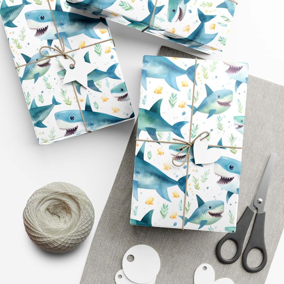 Shark Wrapping Paper Gift Wrap Christmas Present Ocean Lover Kids ...