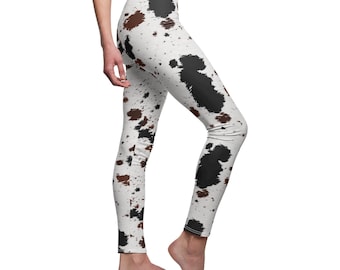 Cowprint Women&#39;s Leggings Cow Print Cut & Sew Casual Skinny Fit Pants Bachelorette Gift Holidays Western Country Howdy Cowprint Gifts Mom