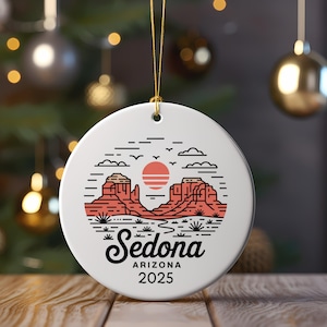 Sedona Arizona Ornament, Travel Souvenir, Honeymoon Gift, Vacation Keepsake, Desert Landscape, Customizable Date, Wedding Ornament