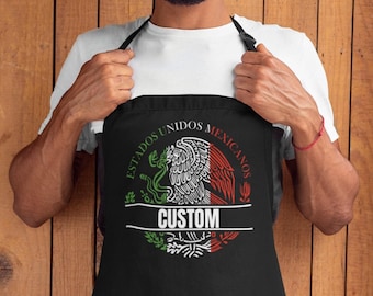 Custom Mexican BBQ Apron Mexico Apron for Man Personalized Mexico Dad Grilling Gift Mandil para Hombre Cooking Kitchen Apron Womens