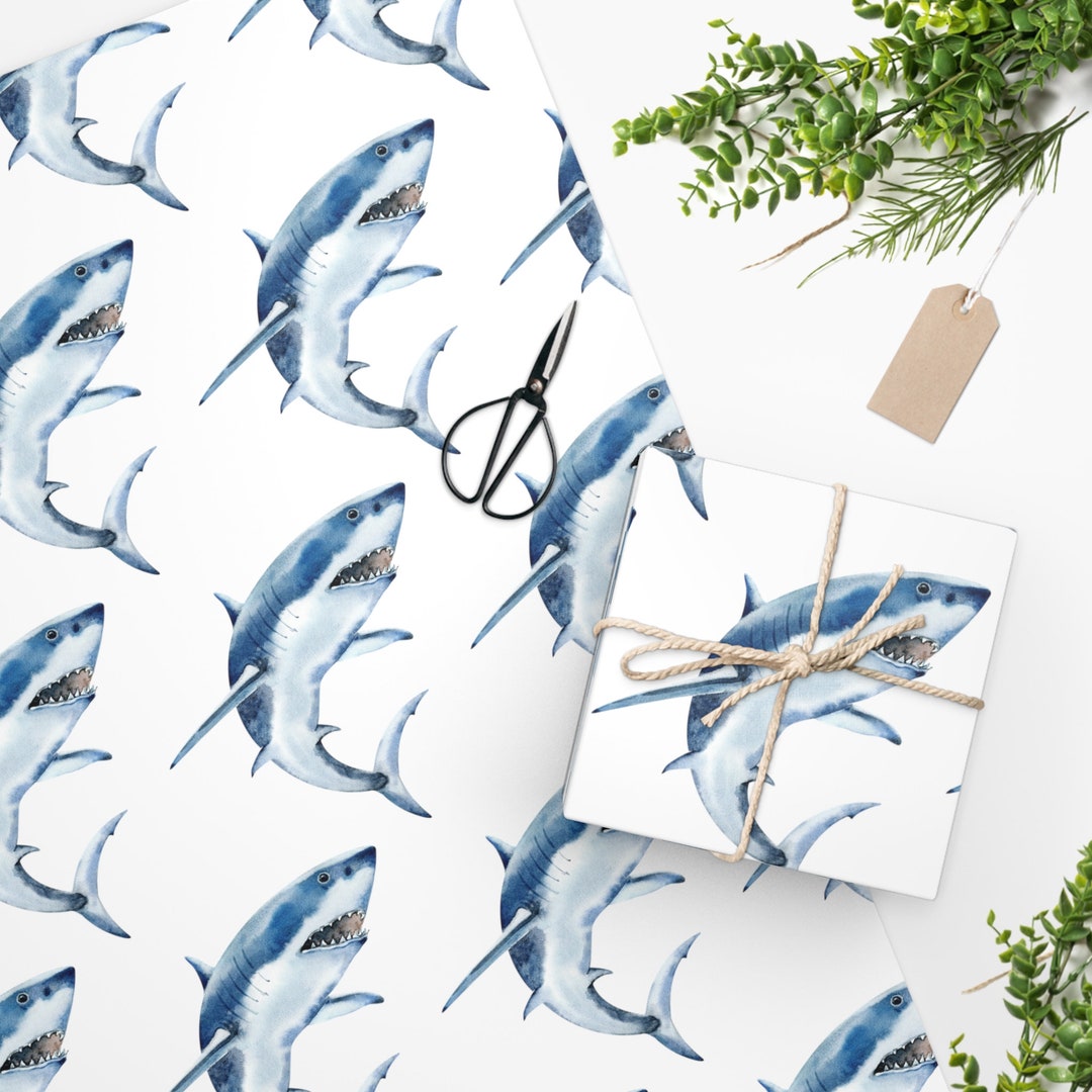 Shark Wrapping Paper Roll Present Wrapping Kids Wrap Birthday Present ...
