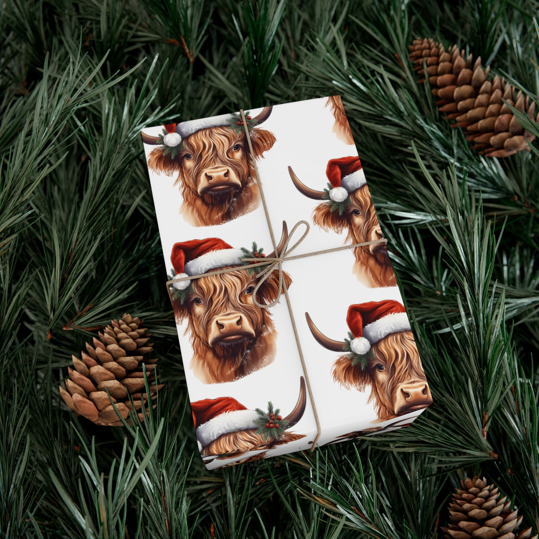 Highland Cow Wrapping Paper Christmas Present Wooly Cows Illustrated Xmas  Gift Wrap Cute Floral Birthday Holiday Farm Animals for Kids Boho 