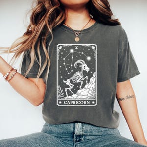 Capricorn Skeleton T-Shirt, Zodiac Goat Tee, Constellation Astrology Shirt, Gothic Zodiac T-Shirt, Celestial Goat T-Shirt