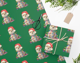 Otter Christmas Wrapping Paper Present Illustrated Xmas Gift Wrap Cute Otters Trending Birthday Holiday Cool Funny For Kids Fun For Children