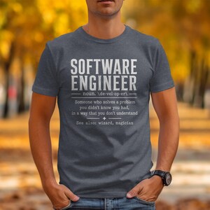 T-shirt with "Software Engineer" definition and "wizard, magician" listing.