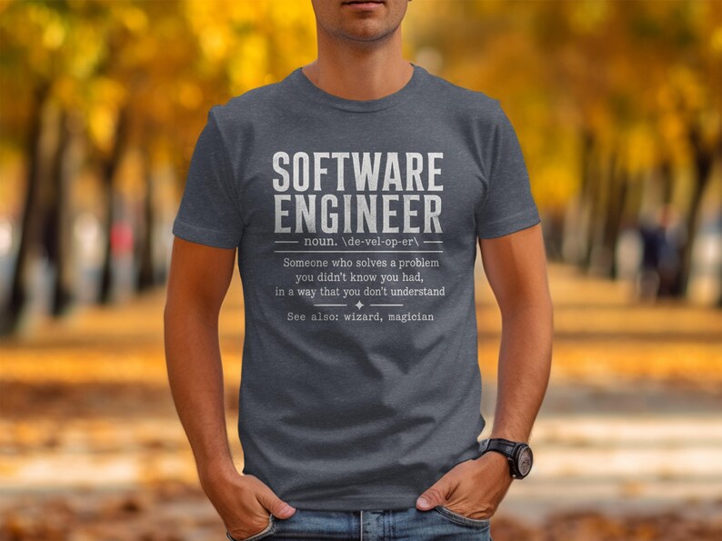 T-shirt with "Software Engineer" definition and "wizard, magician" listing.