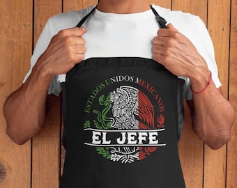 El Jefe is Grilling Apron Fathers Day BBQ Gifts Cholo The Boss Gift for Dad Christmas Xmas him Grilling Spanish Mexican Eagle Tasty Apron