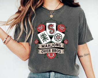 Mahjong Over Bros-shirt, sweatshirt, hoodie, mahjongliefhebbers, game-avond, maannieuwjaar, Aziatisch-Amerikaans, mahjongfeest, rozenbloemen