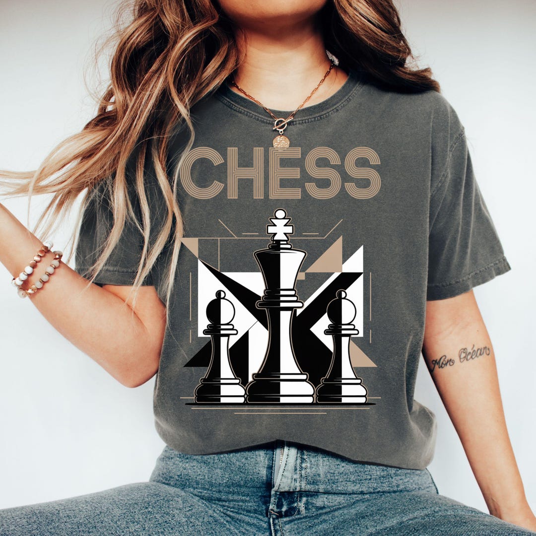 Chess Pattern Shirt Strategic Chess Player T-shirt | Modern Geometric Chess Pieces Design ...