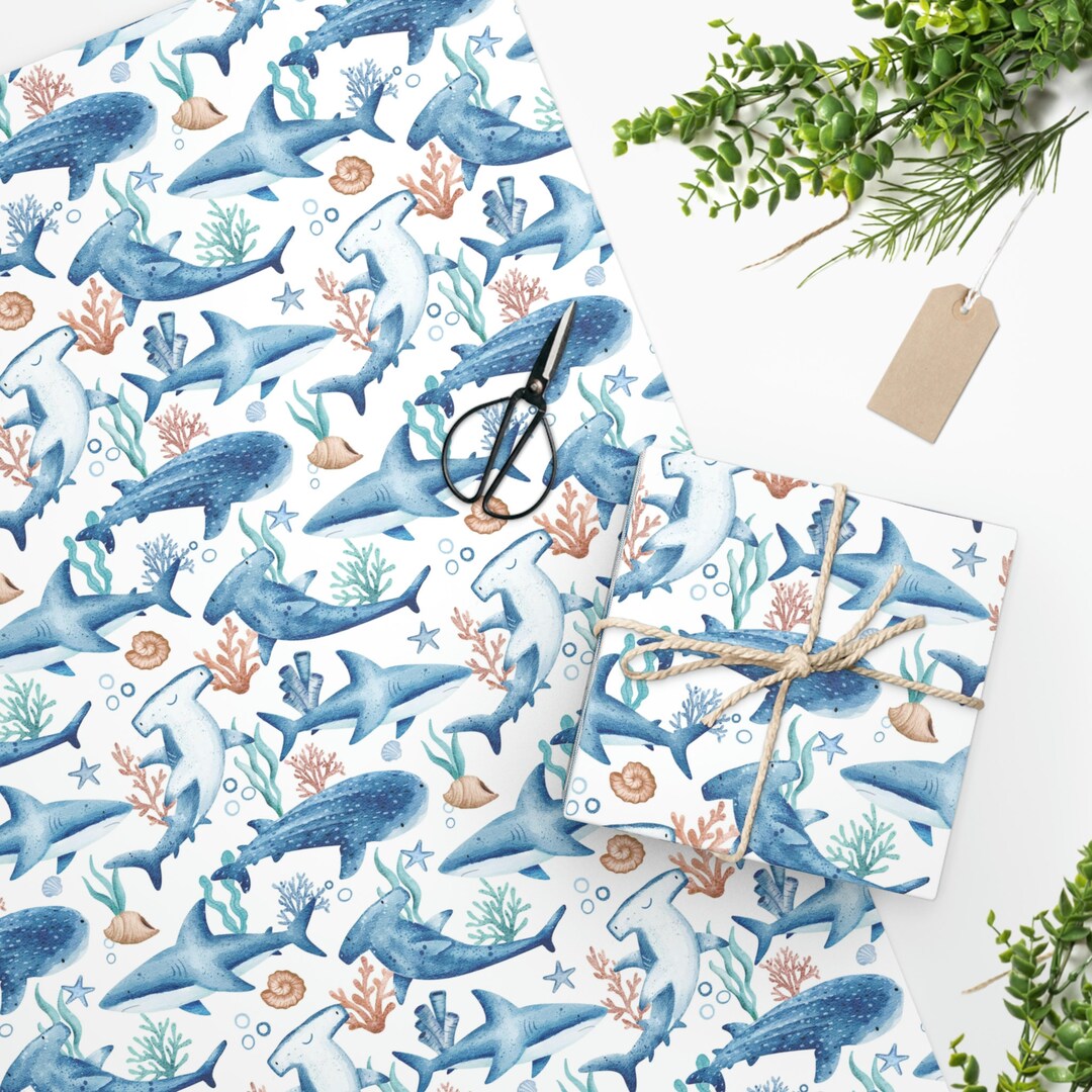 Shark Wrapping Paper Roll Present Wrapping Kids Wrap Birthday Etsy