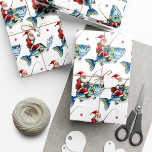 Fish Christmas Wrapping Paper Roll - Funny Fishing Animal Gift Wrap Roll for Holiday, Eco-Friendly Present Idea, Festive Glossy Design image 2