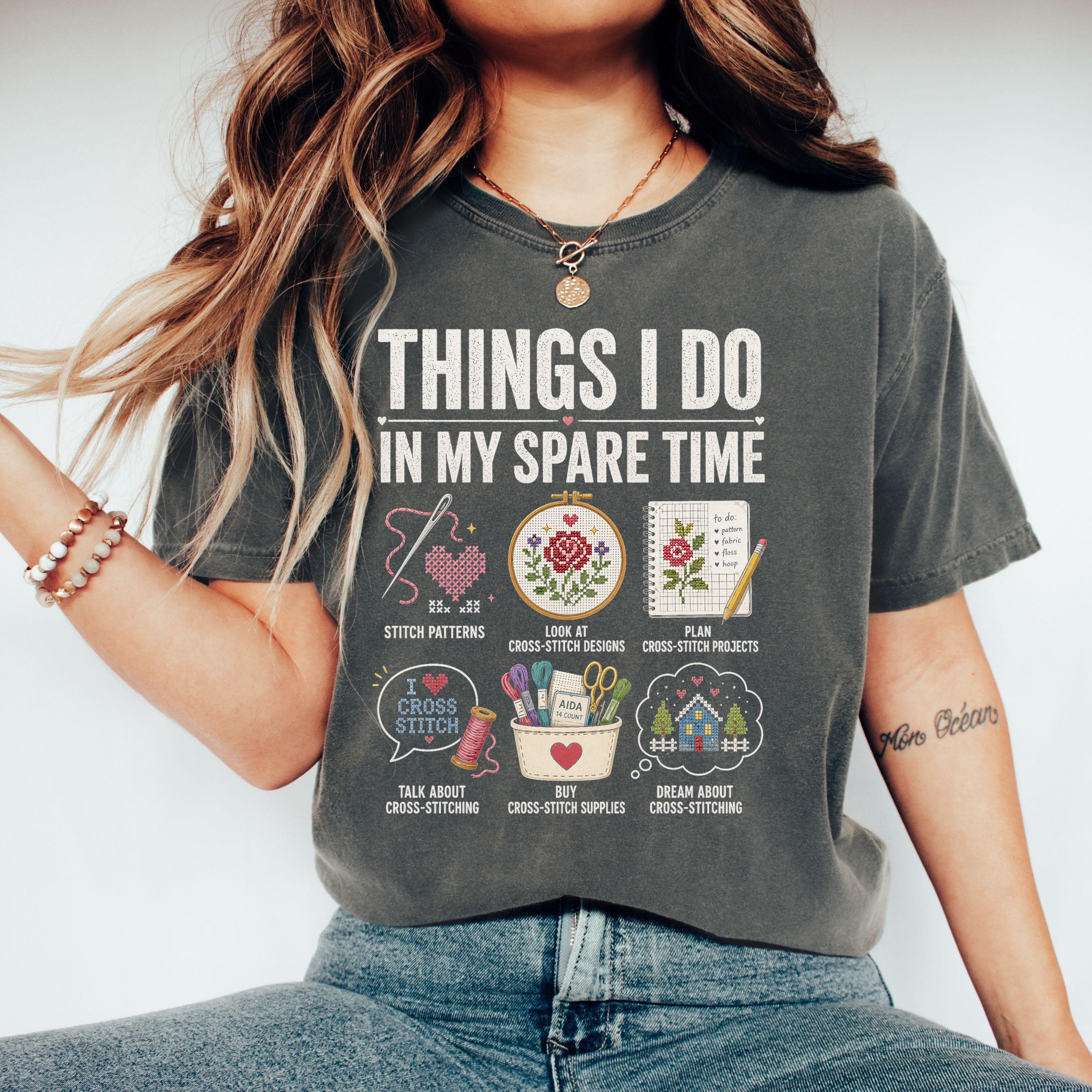 Cross Stitch T-Shirt, Funny Things I Do In My Spare Time Shirt, Crafter Gift, Needlework Hobbyist Tee, Stitcher Lover Top