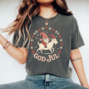 God Jul T-Shirt, Swedish Christmas T-Shirt, Goat Gnome Shirt, Merry Christmas Shirt, Scandinavian Gift, Holiday Tee, Xmas T-Shirt