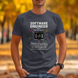 Software Engineer definition with code symbols and humorous description.
