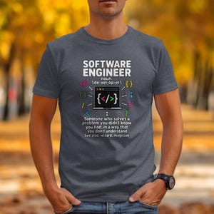 T-shirt with "Software Engineer" definition and coding symbols.