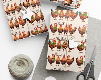 Cute Chicken Christmas Wrapping Paper Roll - Funny Farm Animal Gift Wrap Roll for Holiday, Eco-Friendly Present Idea, Festive Glossy Design